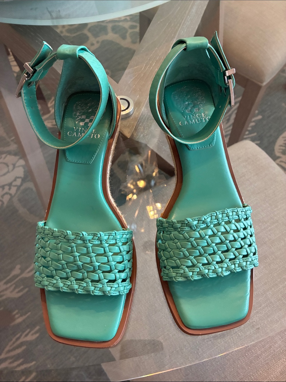 Vince Camuto Teal Braided Ankle-Strap Sandals
